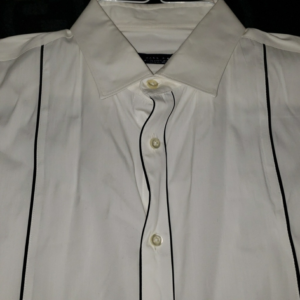 Zara short sleeve white and blue button up